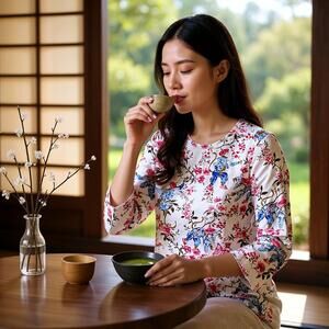 J MCLAUGHLIN Floral Asian Painting 3/4 Sleeve Top Catalina Cloth Nylon Womens XS